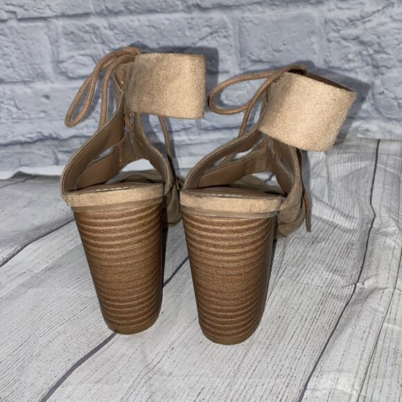 Merona thick strap w/front tie laces microfiber chunky heels sz 7 women - Picture 5 of 7